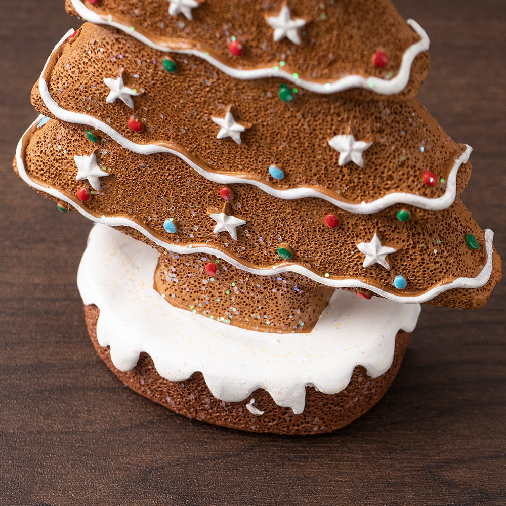 2 Pcs (1 Yellow 1 Brown) Charming Gingerbread Christmas Tree Figurine - Festive Resin Holiday Table Decor Ornament