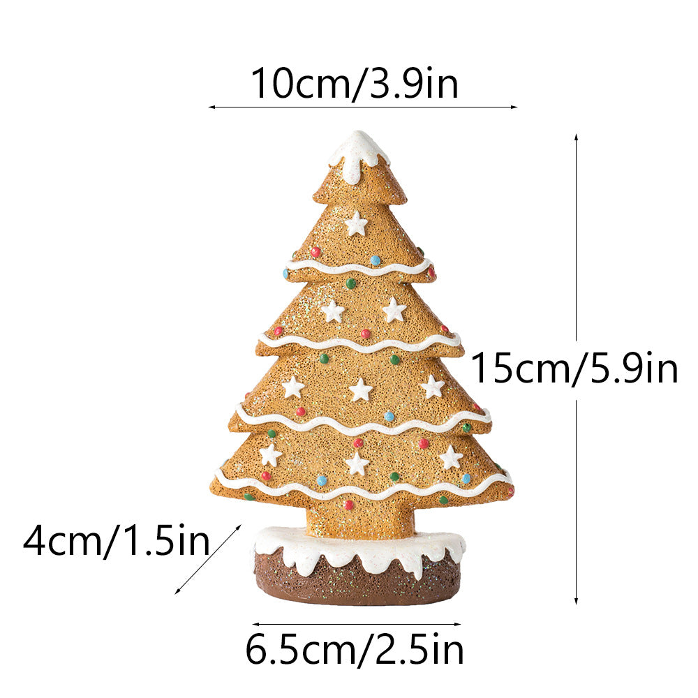 2 Pcs (1 Yellow 1 Brown) Charming Gingerbread Christmas Tree Figurine - Festive Resin Holiday Table Decor Ornament