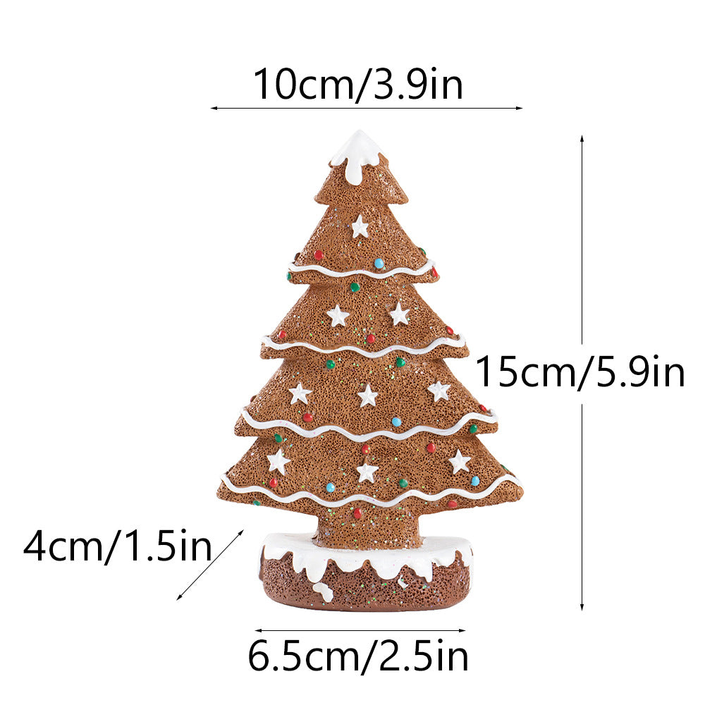 2 Pcs (1 Yellow 1 Brown) Charming Gingerbread Christmas Tree Figurine - Festive Resin Holiday Table Decor Ornament