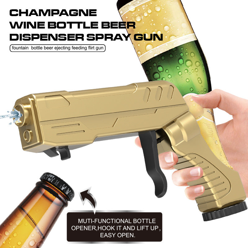 Black Champagne & Beer Spray Gun - Ultimate Party Starter & Drink Dispenser with Bottle Opener