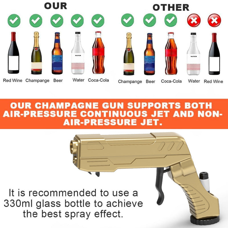 Silver Champagne & Beer Spray Gun - Ultimate Party Starter & Drink Dispenser with Bottle Opener