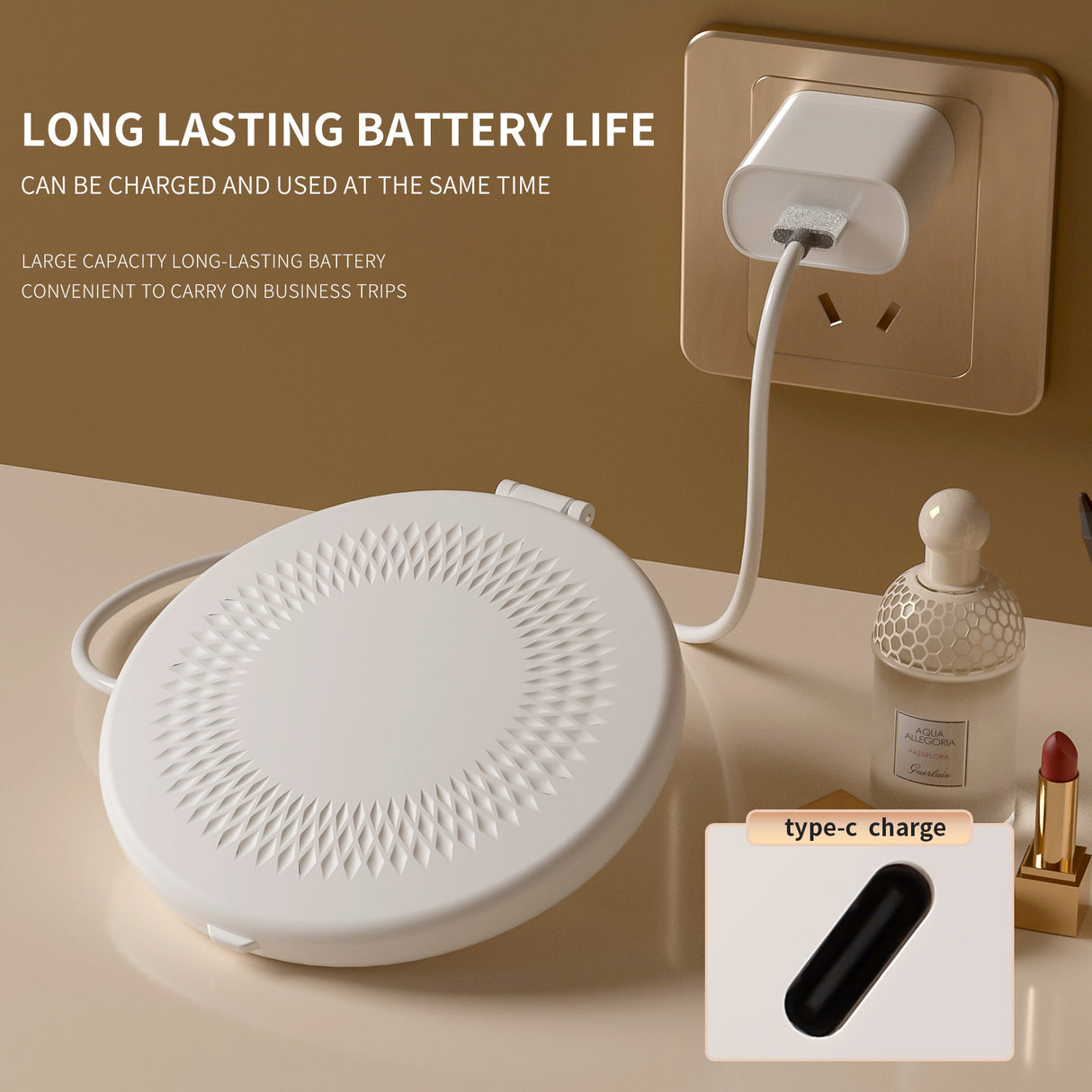 White LED Travel Makeup Mirror - Rechargeable Compact Mirror with 3 Color Lights, 1x/5x Magnification & Smart Auto On/Off