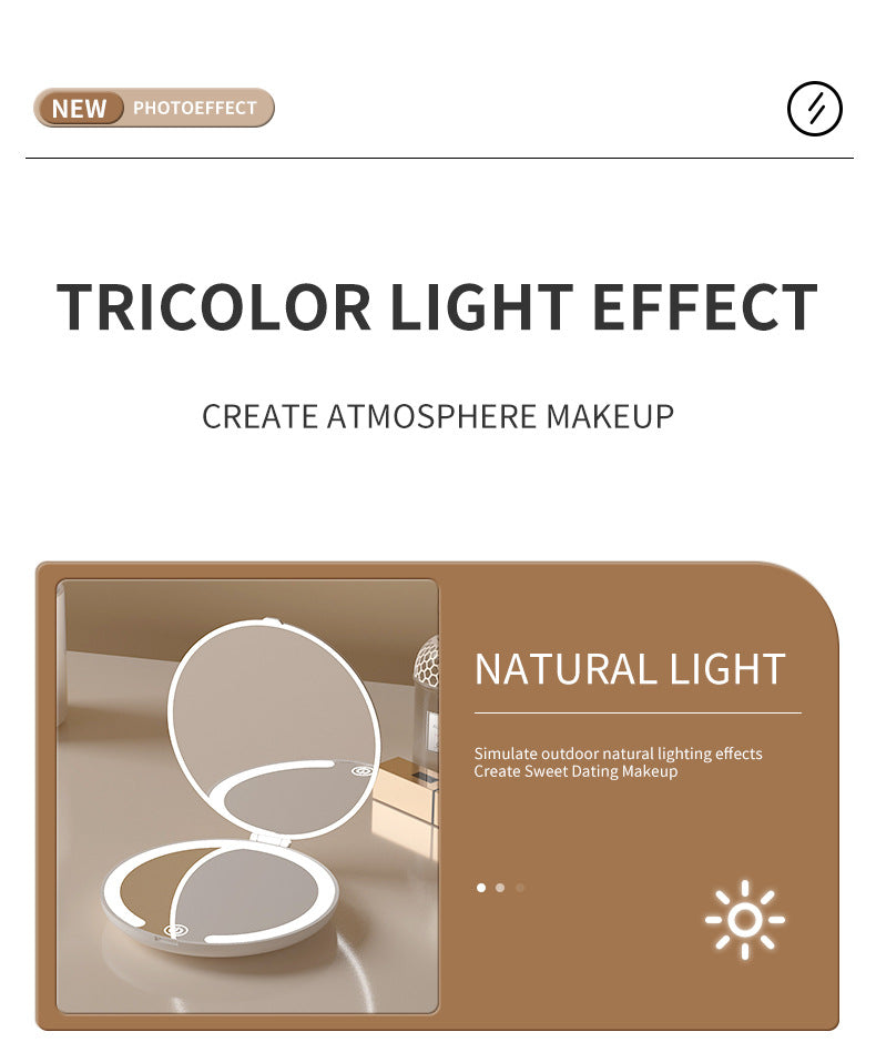 White LED Travel Makeup Mirror - Rechargeable Compact Mirror with 3 Color Lights, 1x/5x Magnification & Smart Auto On/Off