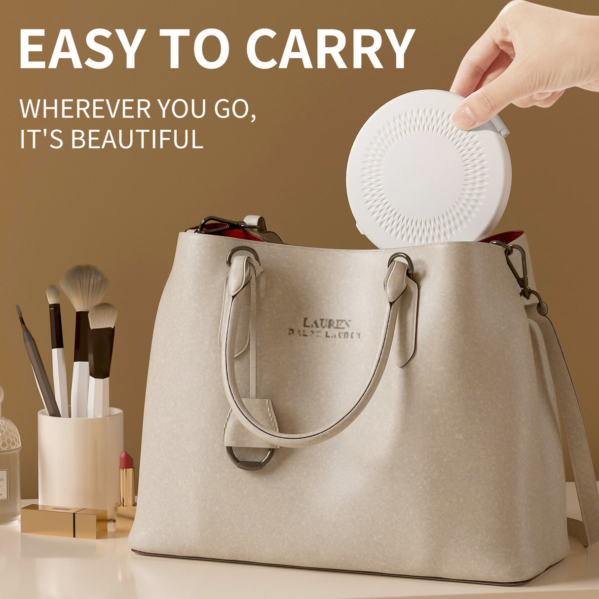 Yellow LED Travel Makeup Mirror - Rechargeable Compact Mirror with 3 Color Lights, 1x/5x Magnification & Smart Auto On/Off