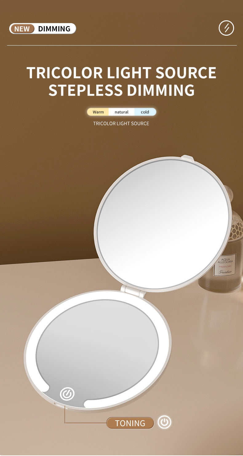 Yellow LED Travel Makeup Mirror - Rechargeable Compact Mirror with 3 Color Lights, 1x/5x Magnification & Smart Auto On/Off