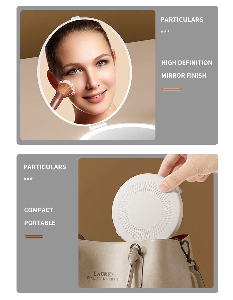 Yellow LED Travel Makeup Mirror - Rechargeable Compact Mirror with 3 Color Lights, 1x/5x Magnification & Smart Auto On/Off