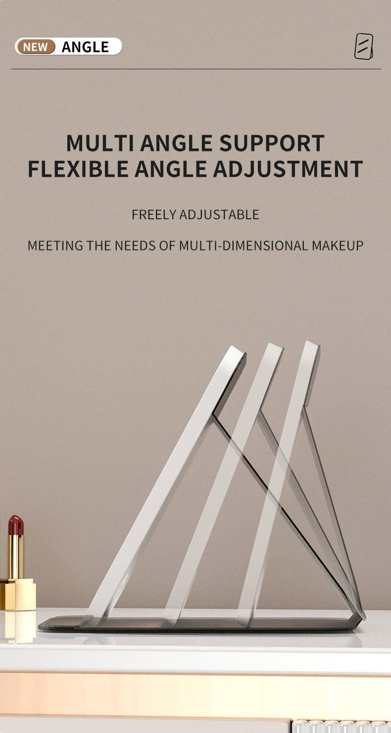 White Large Foldable LED Makeup Mirror - Portable Desktop Vanity with 3 Color Lights, Stepless Dimming & Adjustable Stand