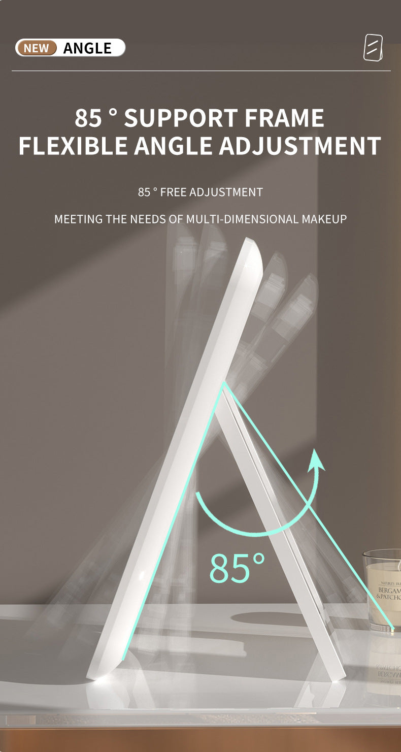 Pink Professional LED Vanity Mirror - 3 Color Lights, Stepless Dimming & Adjustable Rotating Stand, USB-C Rechargeable