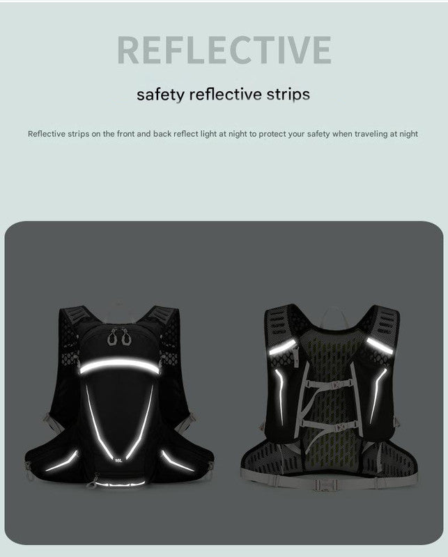 Black Lightweight 16L Outdoor Cycling & Hiking Backpack - Water-Repellent Nylon Daypack with Reflective Strips