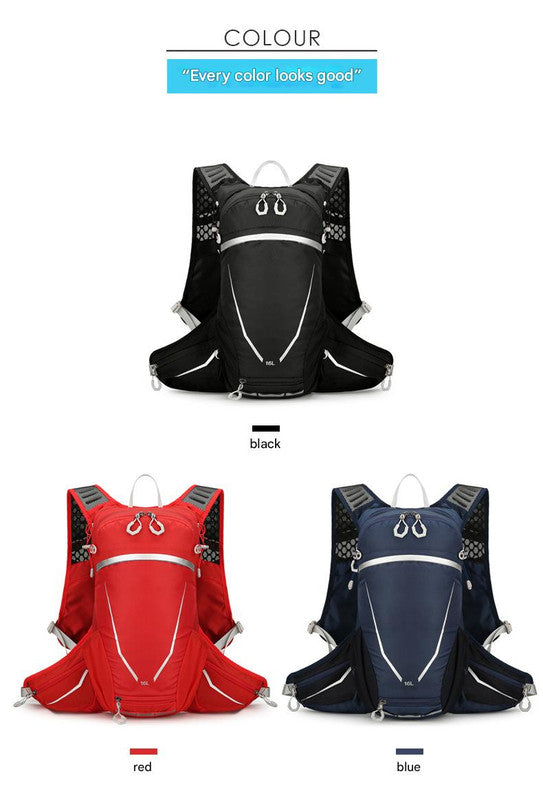 Red Lightweight 16L Outdoor Cycling & Hiking Backpack - Water-Repellent Nylon Daypack with Reflective Strips