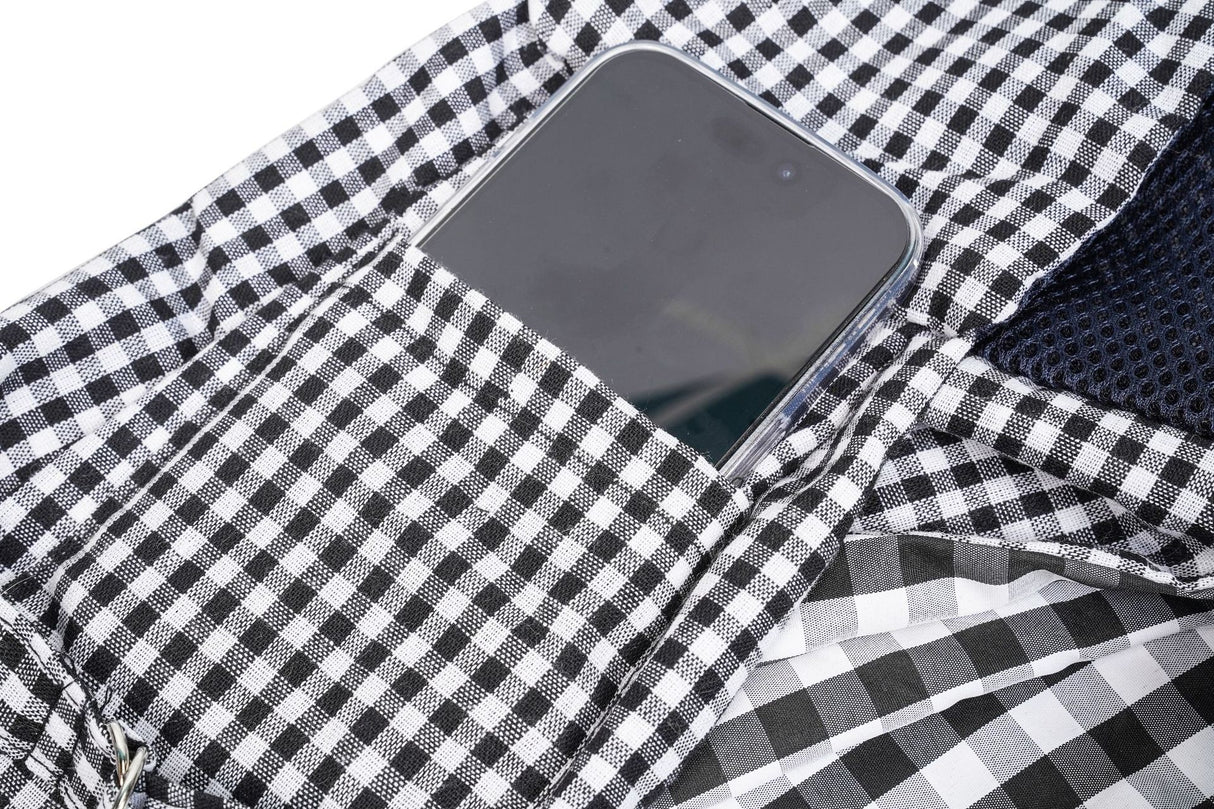 Black and White Checkered Comfortable Pet Sling Carrier for Small Dogs & Cats - Breathable Cotton Checkered Bag, Hands-Free, Safety Features