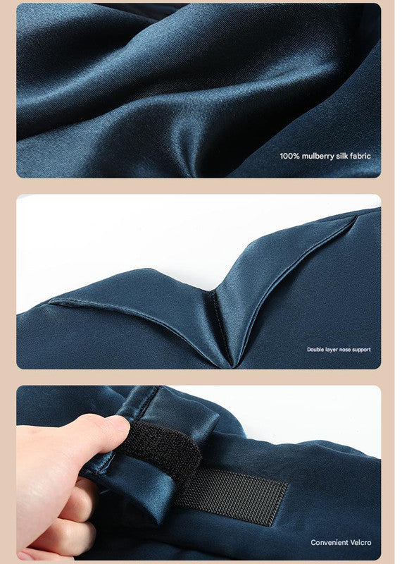 Black Luxury 19 Momme Mulberry Silk Sleep Mask - Total Blackout Comfort, Wide Design & Adjustable Strap