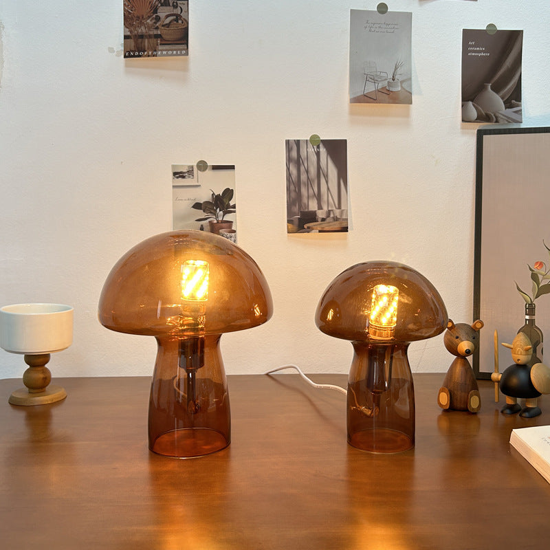 Brown Charming Retro Glass Mushroom Table Lamp - Vintage Nordic Style Bedside Light
