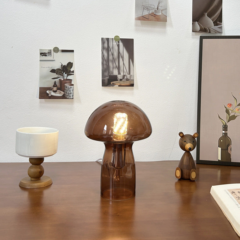 Brown Charming Retro Glass Mushroom Table Lamp - Vintage Nordic Style Bedside Light