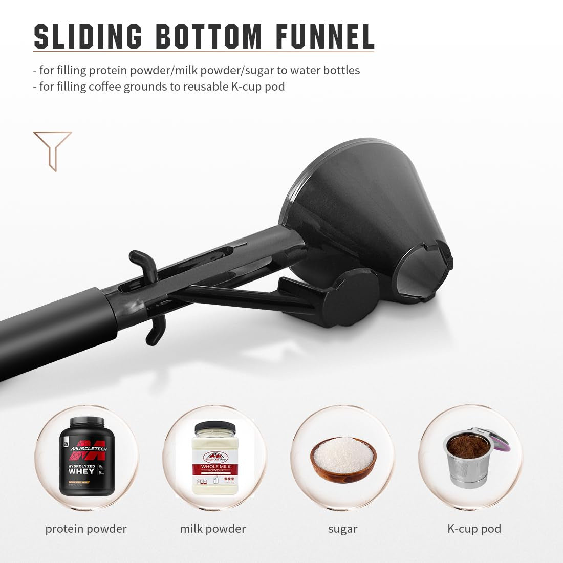 Black 2-Pack No-Spill Sliding Scoop & Funnel - Mess-Free for Protein Powder, Coffee, Formula