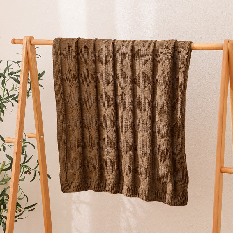 Brown Cozy Lightweight Acrylic Knit Throw Blanket - Diamond Waffle Texture for Sofa, Bed & Travel