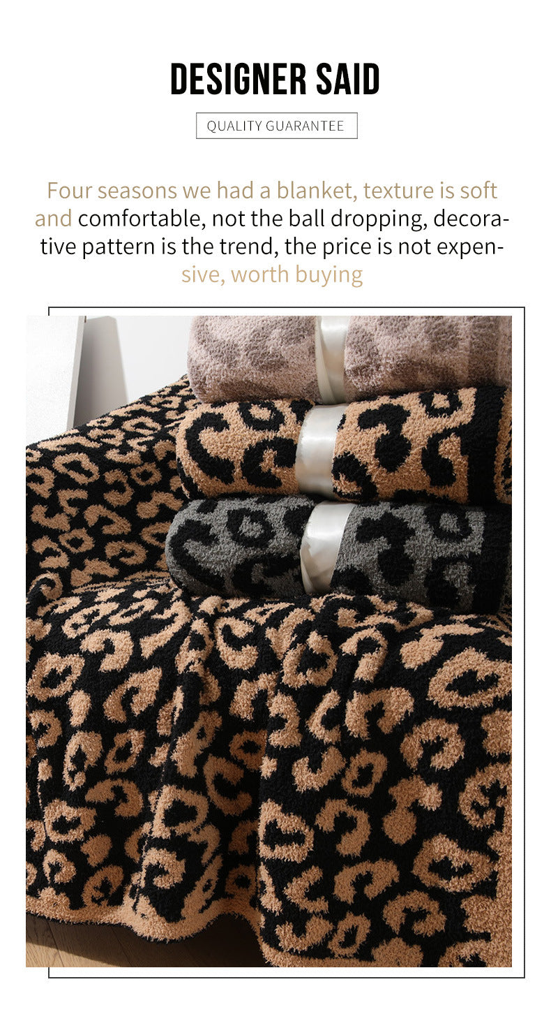 Beige Luxurious Leopard Print Knit Throw Blanket - Ultra-Soft Jacquard Plush for Sofa, Bed & Cozy Comfort (130x150cm)