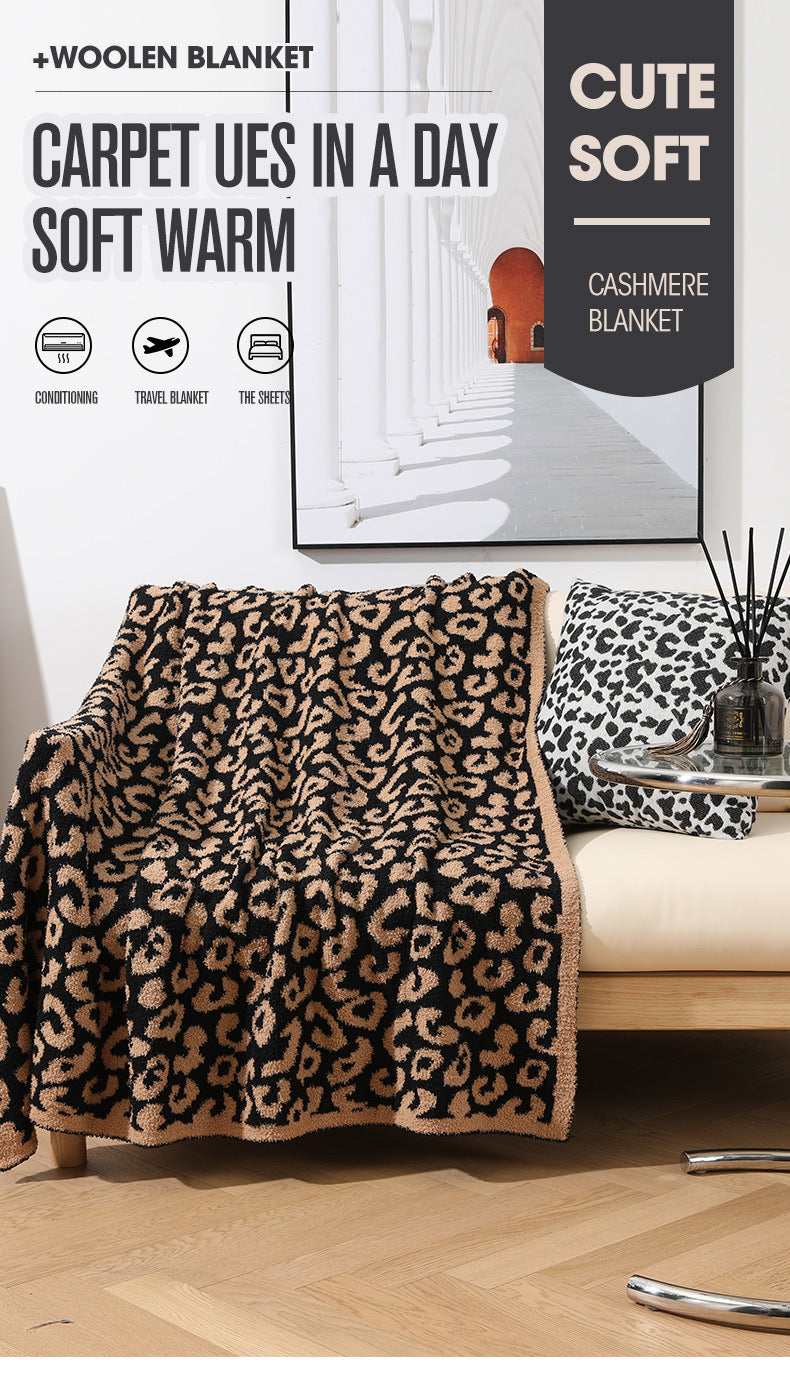 Grey and Black Luxurious Leopard Print Knit Throw Blanket - Ultra-Soft Jacquard Plush for Sofa, Bed & Cozy Comfort (130x150cm)