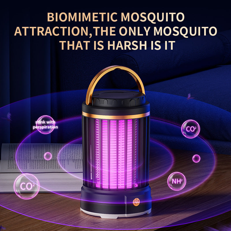 Black Portable 3-in-1 Electric Mosquito Zapper Lamp - UV Bug Killer, Warm Night Light & Bright Lantern, USB Plug-in use