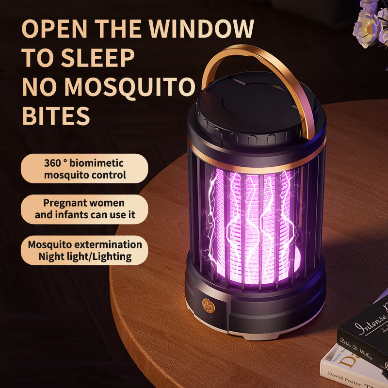 USB Rechargeable Black Portable 3-in-1 Electric Mosquito Zapper Lamp - UV Bug Killer, Warm Night Light & Bright Lantern
