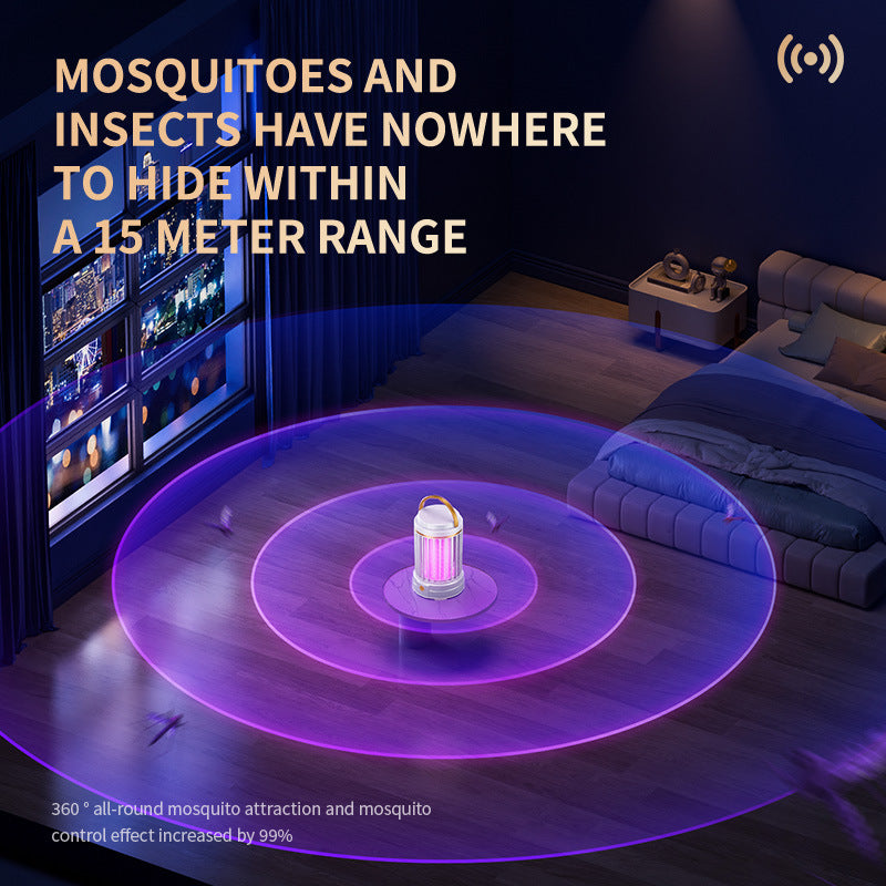 USB Rechargeable Black Portable 3-in-1 Electric Mosquito Zapper Lamp - UV Bug Killer, Warm Night Light & Bright Lantern