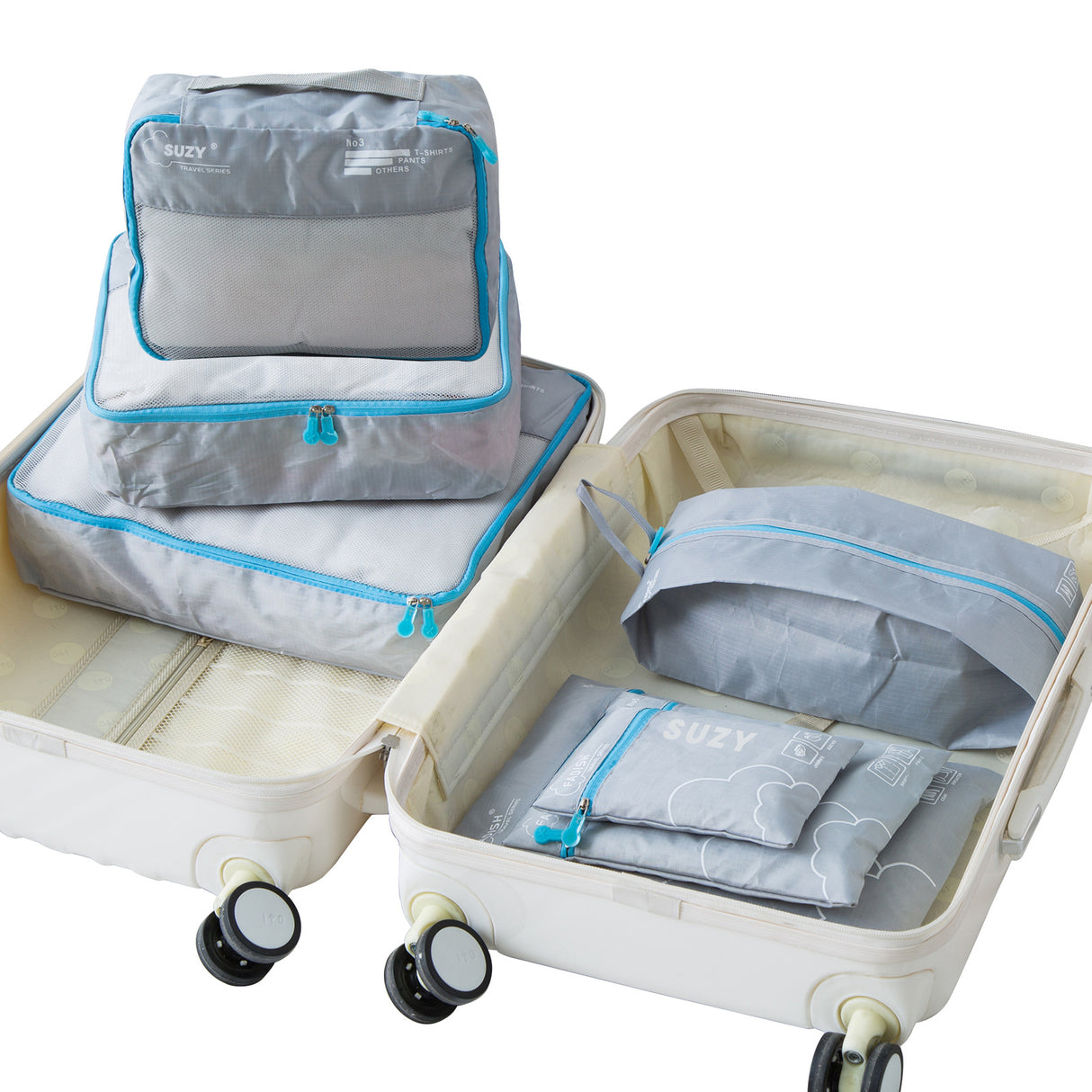 Grey 7-Piece Travel Packing Cubes & Organizer Set - Lightweight Luggage Storage Bags for Clothes, Shoes & Toiletries