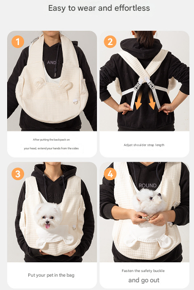 Beige Soft Quilted Pet Carrier Backpack - Front Pack for Small Dogs & Cats (Up to 6kg) | Secure X-Straps, Breathable Design