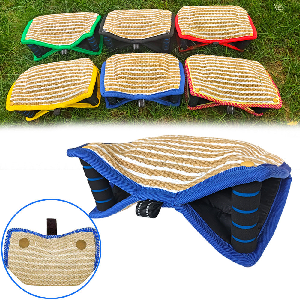 Black and Khaki Heavy Duty Jute Dog Bite Pillow - Professional Training Tug Toy with 3 Handles for Schutzhund, K9, Agility & Bite Work