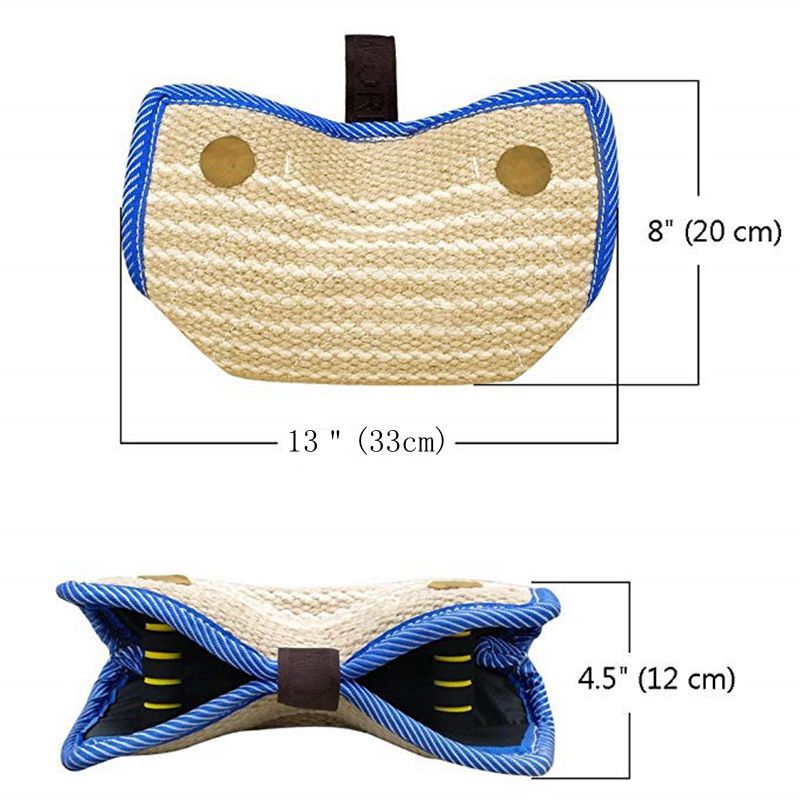 Black and Khaki Heavy Duty Jute Dog Bite Pillow - Professional Training Tug Toy with 3 Handles for Schutzhund, K9, Agility & Bite Work