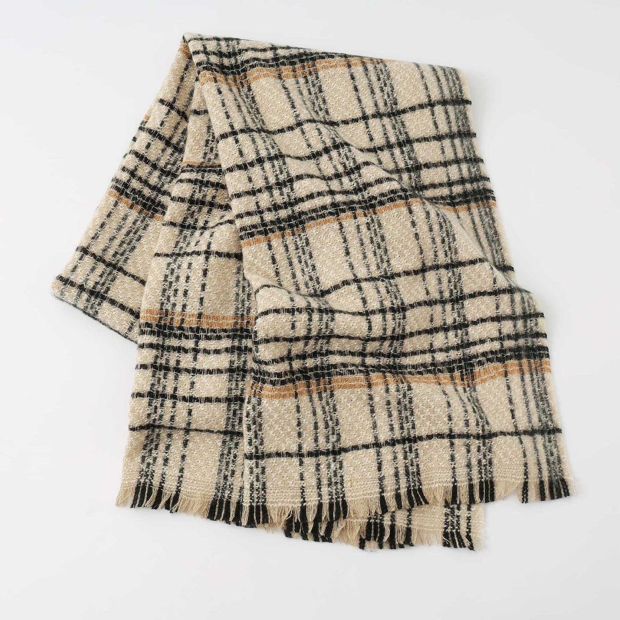 Green Chic Plaid Winter Scarf - Large Soft Polyester Shawl Wrap with Tassels, Korean Inspired Fashion