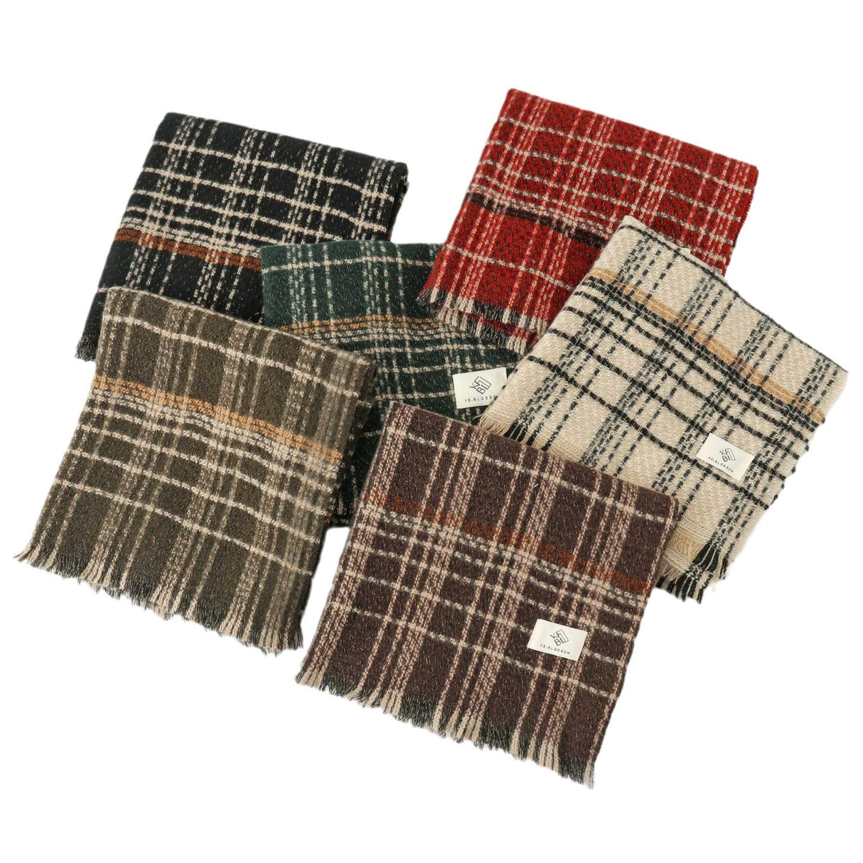 Beige Chic Plaid Winter Scarf - Large Soft Polyester Shawl Wrap with Tassels, Korean Inspired Fashion