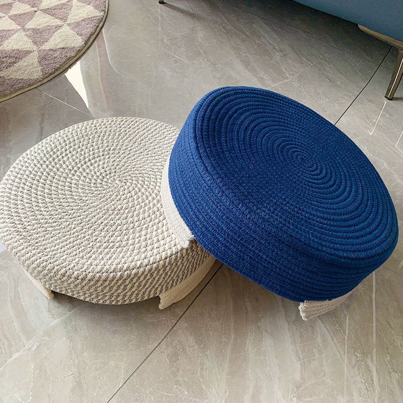 Blue and White Chic Two-Tone Woven Cotton Rope Cat Bed - Cozy Handmade Pet Nest & Storage Basket