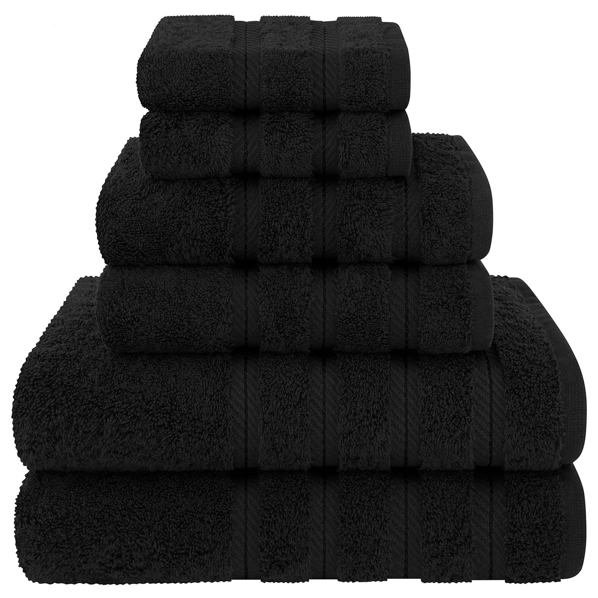 Black Luxury 6-Piece Combed Cotton Towel Bale Set - Ultra Soft & Absorbent Bath, Hand, Face Towels