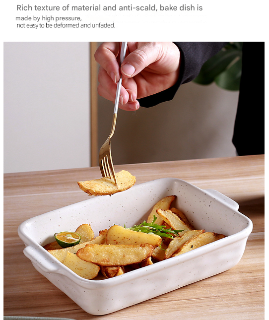 White Elegant Speckled Ceramic Rectangular Baking Dish - 800ML Oven & Microwave Safe Casserole Pan with Handles