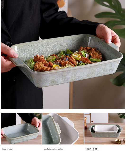 White Elegant Speckled Ceramic Rectangular Baking Dish - 800ML Oven & Microwave Safe Casserole Pan with Handles