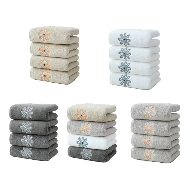 Beige 4-Pack Elegant Orange Floral Embroidered Cotton Hand Towels - Ultra Soft & Absorbent