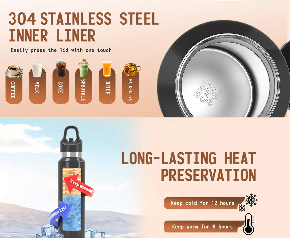 Green 680ml Insulated Stainless Steel Water Bottle - Leakproof One-Click Lid Thermal Flask for Hot & Cold Drinks