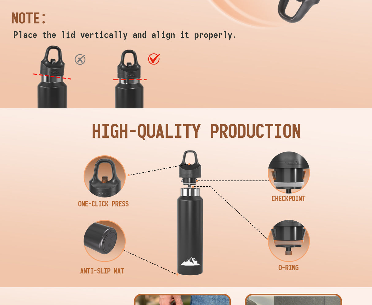 Red 680ml Insulated Stainless Steel Water Bottle - Leakproof One-Click Lid Thermal Flask for Hot & Cold Drinks