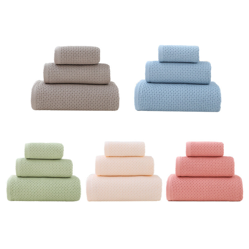 Blue Premium 3-Piece Waffle Weave Cotton Towel Set - Lightweight, Quick-Dry & Absorbent - Bath, Hand, Face Cloth