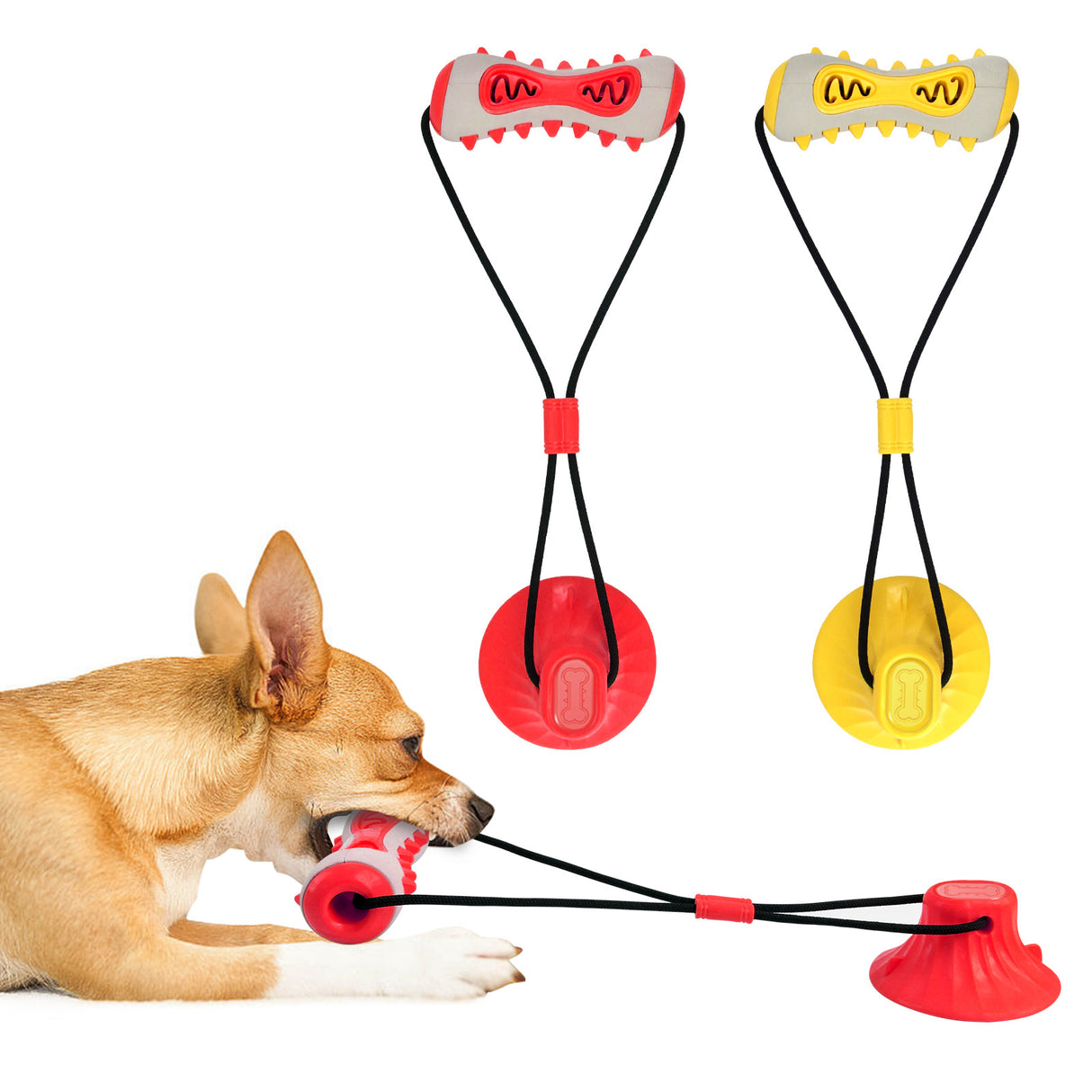 Yellow Interactive Dog Suction Cup Tug Toy - Durable TPR Chew & Treat Dispenser for Teeth Cleaning & Solo Play