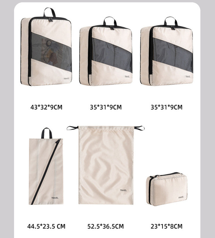 Black Premium 6-Piece Compression Packing Cubes Set - Lightweight Polyester Travel Organizers for Luggage, Includes Shoe Bag & Toiletry Pouch