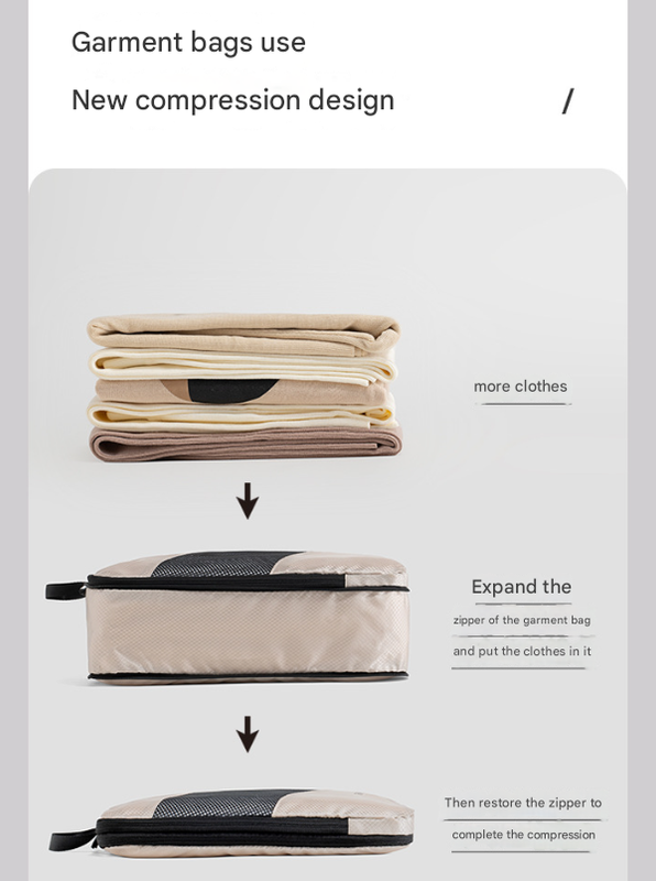 Black Premium 6-Piece Compression Packing Cubes Set - Lightweight Polyester Travel Organizers for Luggage, Includes Shoe Bag & Toiletry Pouch