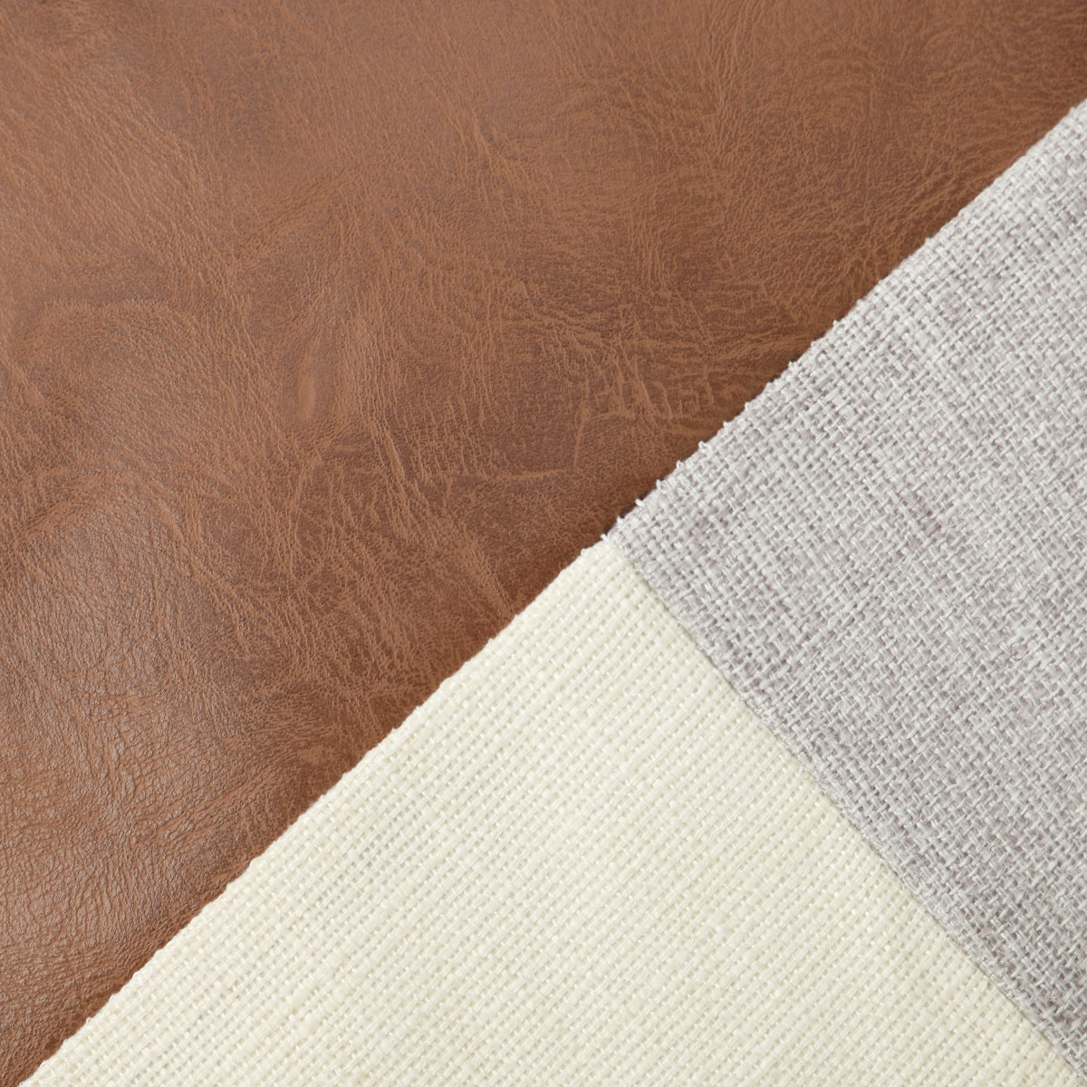 Khaki and Gray Modern Geometric Faux Leather & Cotton-Linen Cushion Covers - Set of 2, 45x45cm Decorative Pillowcases for Sofa & Car