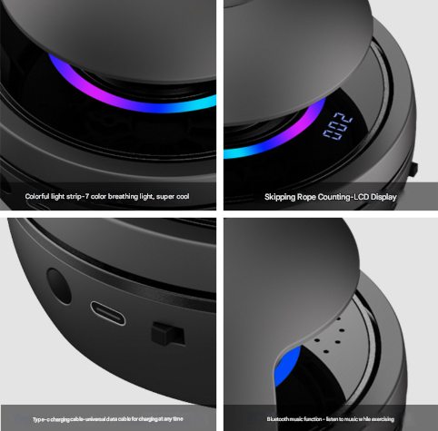 Pink Smart Electric Jump Rope Machine with Bluetooth Music, Remote Control & LED Lights