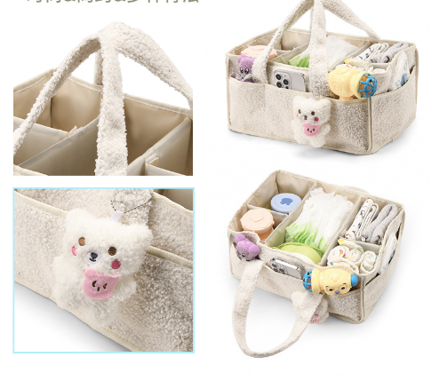 Green Large Plush Nappy Caddy Organizer - Portable Diaper Storage Bin & Nursery Tote Bag
