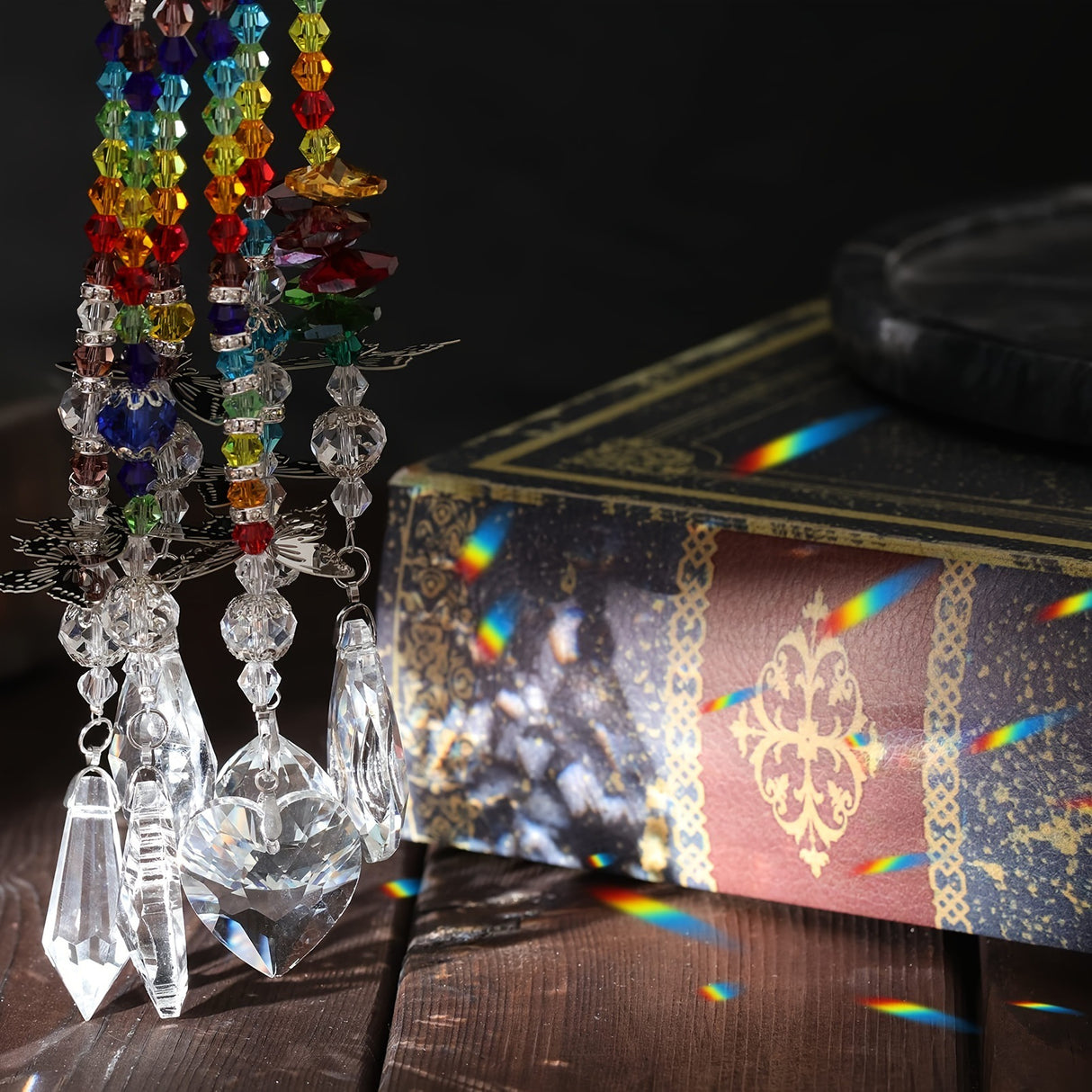 Set of 6 Crystal Suncatcher Hanging Ornaments - Butterfly Star Moon Prism Window Decor