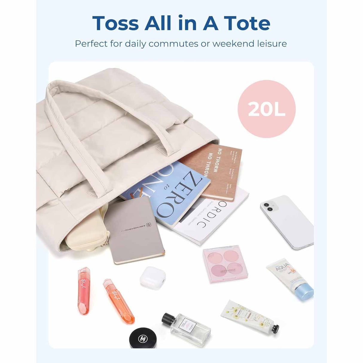 Beige Large Capacity Nylon Tote Bag for Women - Fashionable Travel Shoulder & Crossbody Handbag