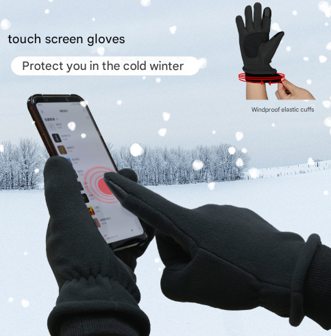 XL Grey Warm Windproof Touchscreen Gloves - Anti-Slip Grip for Winter Cycling & Outdoor Sports
