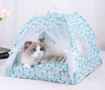 S 35*35CM 5 Catties Within The Pet Blue Cat Cooling Summer Pet Tent - Portable Foldable Breathable Outdoor Cat House Shelter
