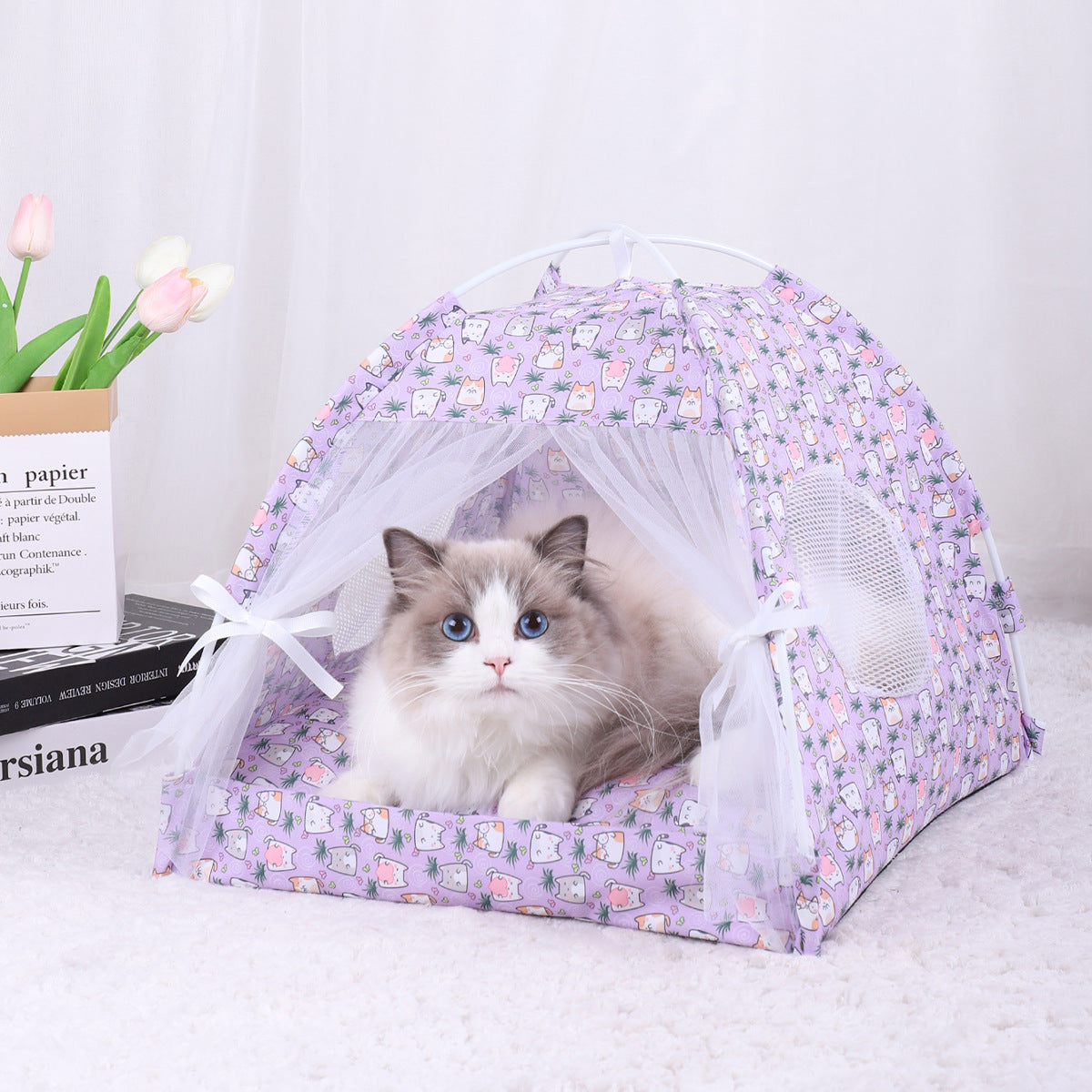 M 40*40CM 10 Catties Within The Pet Purple Cat Cooling Summer Pet Tent - Portable Foldable Breathable Outdoor Cat House Shelter
